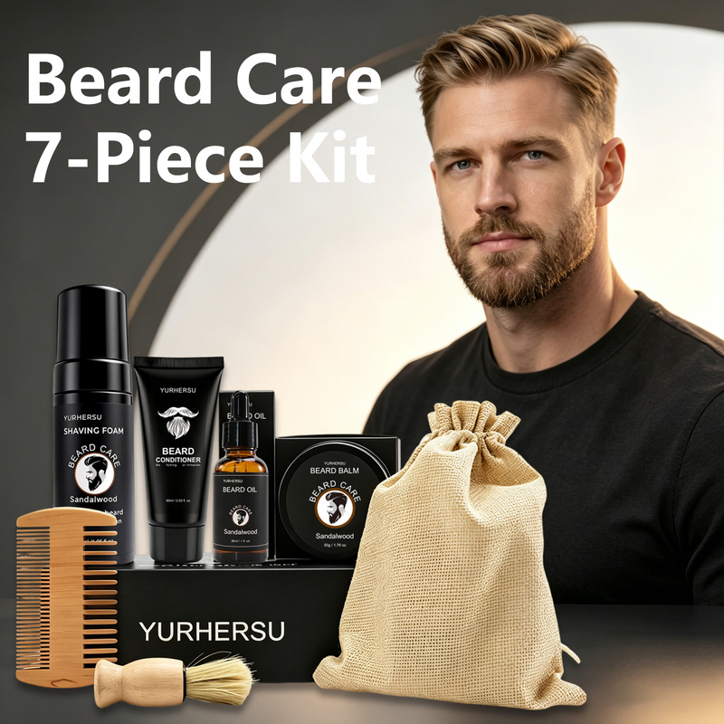 Beard Oil - Baardverzorgingsset 7-delig met kam, borstel, schaar,